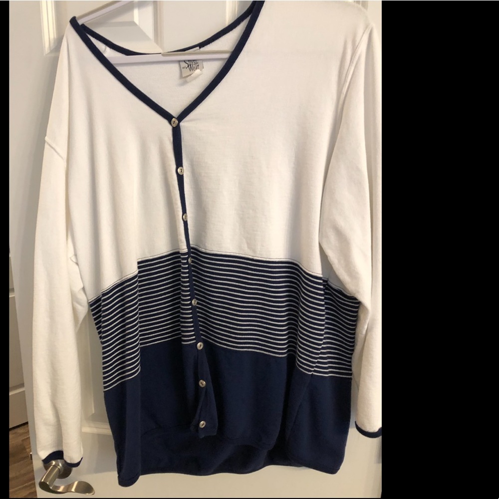 Oversized blue and white cardigan